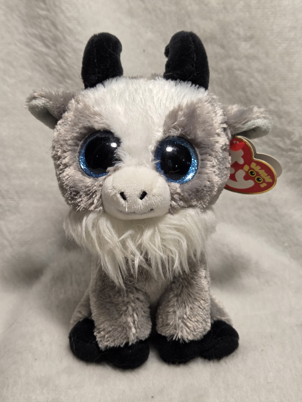 GABBY Ty Beanie Boos Grey Goat 6" Plush Blue Eyes White Trim Stuffed Toy